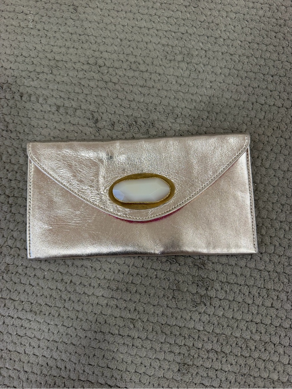 Anthropologie Metallic Rose Gold Envelope Clutch with Stone Detail